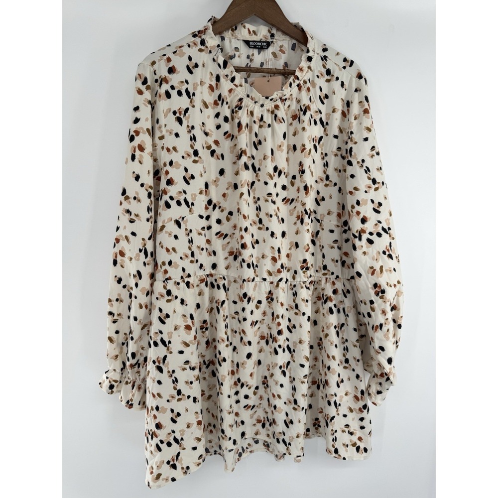 Bloomchic White‎ Polka Dot Long Sleeve Crew Neck Pullover Top NWT Plus Career